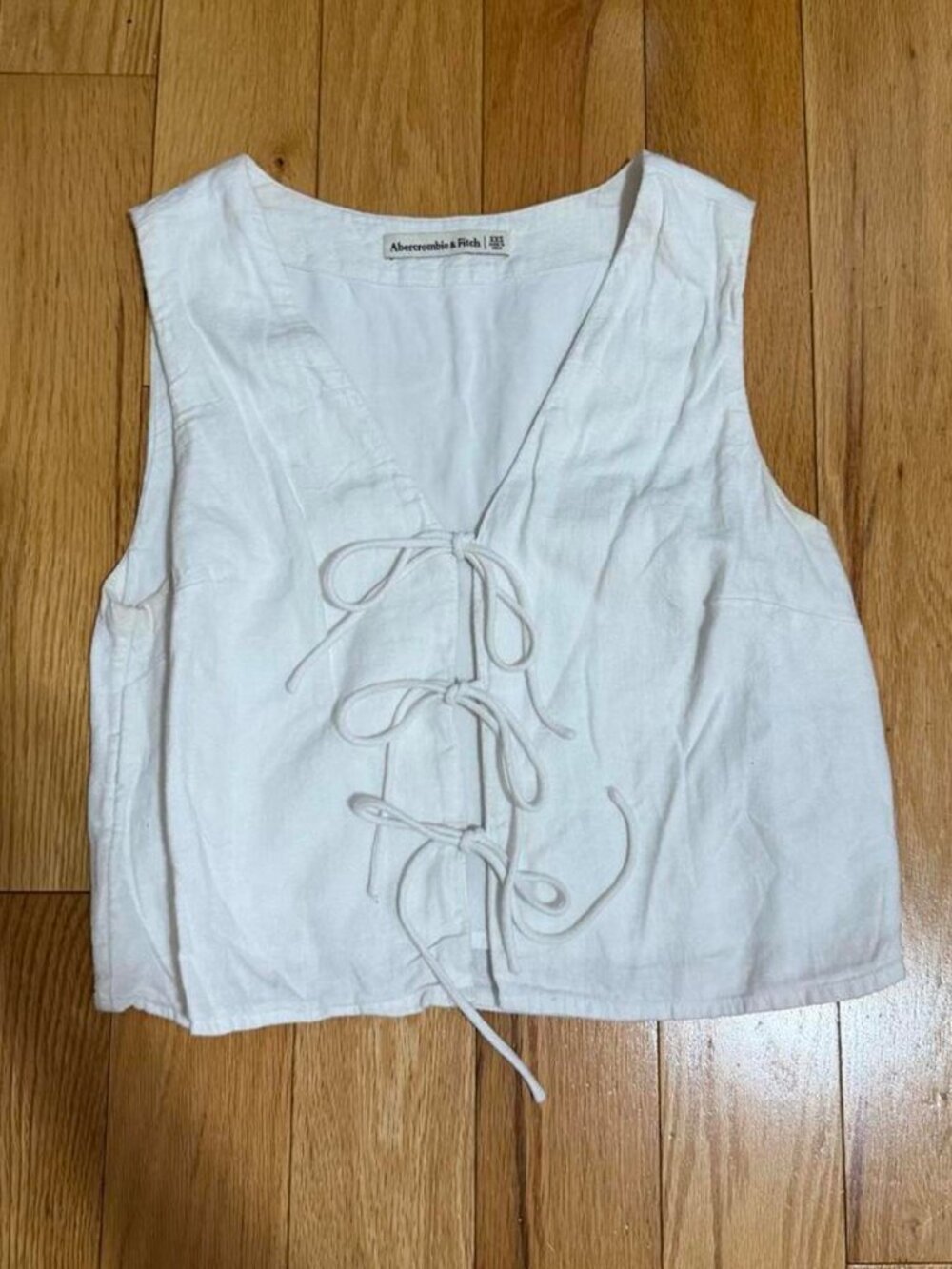 Abercrombie White Linen Blend Tie Front Vest Top Tank Shirt Blouse Cropped XXS
